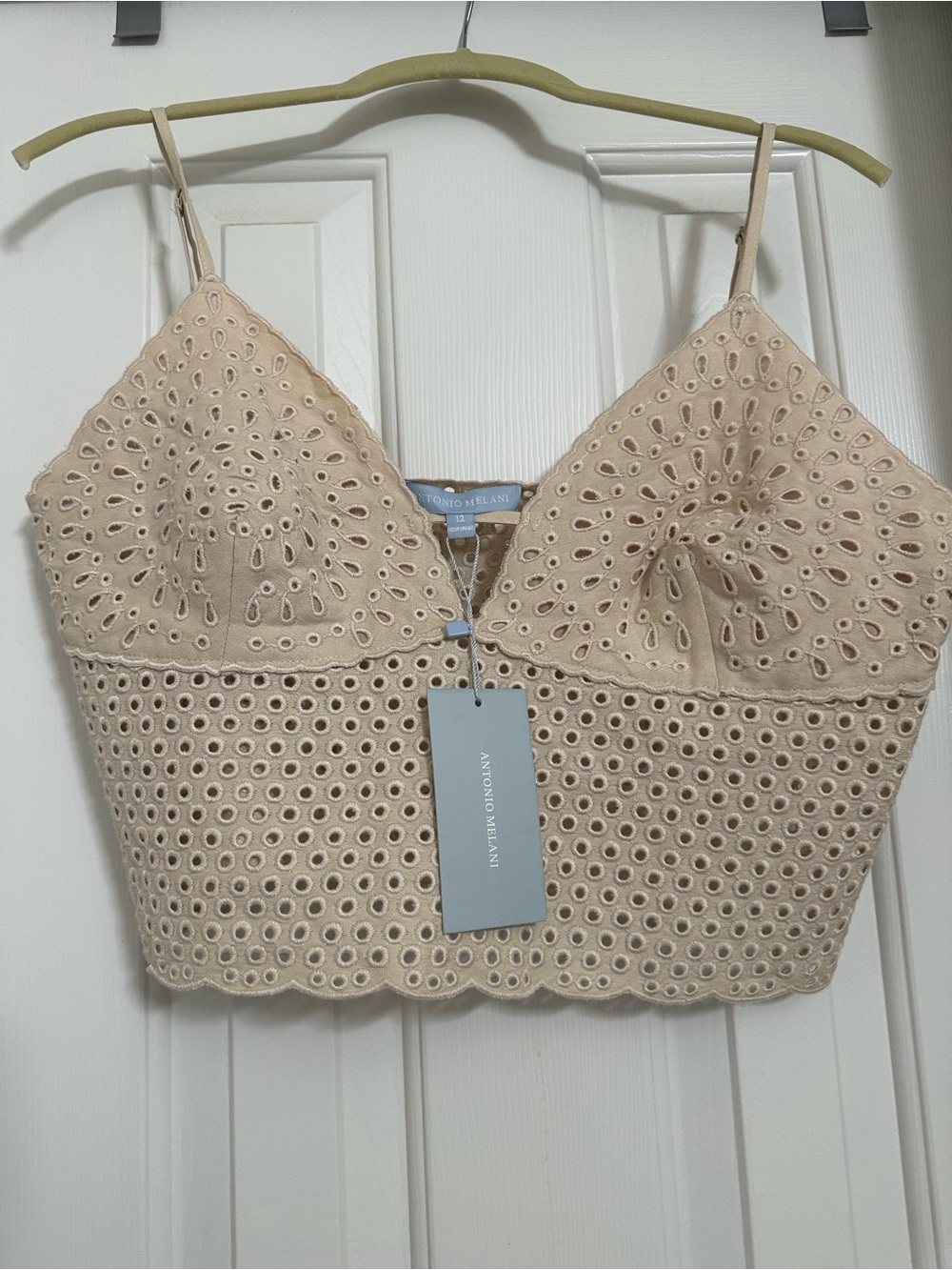New ANTONIO MELANI Beige Eyelet Lace Bralette Crop Top SZ.12 (FITS SZ.M)